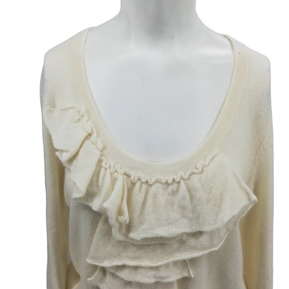 Talbots 100% Pure Cashmere Ruffle Front Scoop Neck Pullover Sweater Size S Ivory - Picture 5 of 13